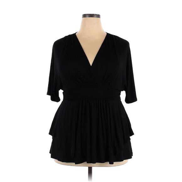 Kiyonna Top Promenade Style 1X Black Flutter Sleeves Empire Waistline Slimming - Picture 5 of 10